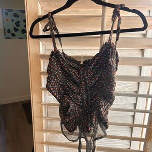 Free People Black and Red Geometric Bodysuit